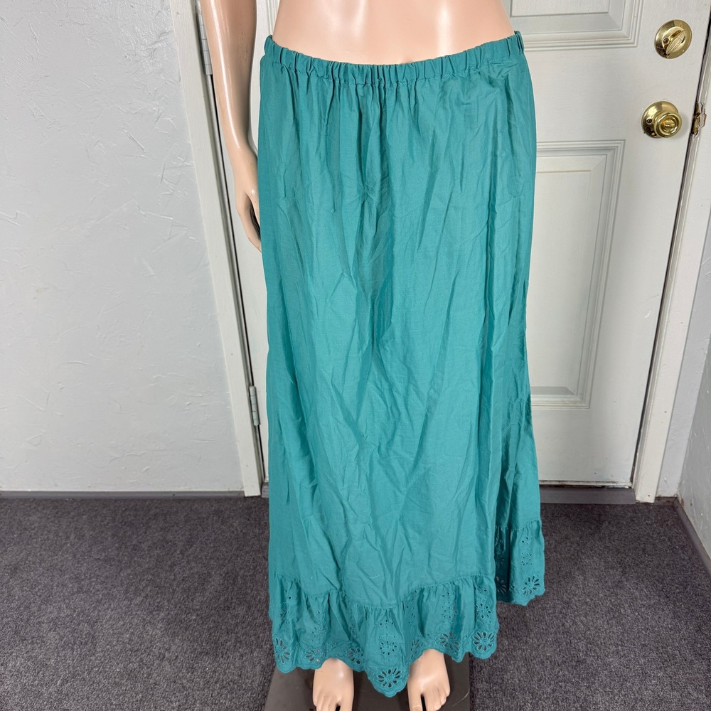Gudrun Sjoden Women's Skirt XL Maxi Flowy Bohemian Eyelet Cotton Organic DD23
